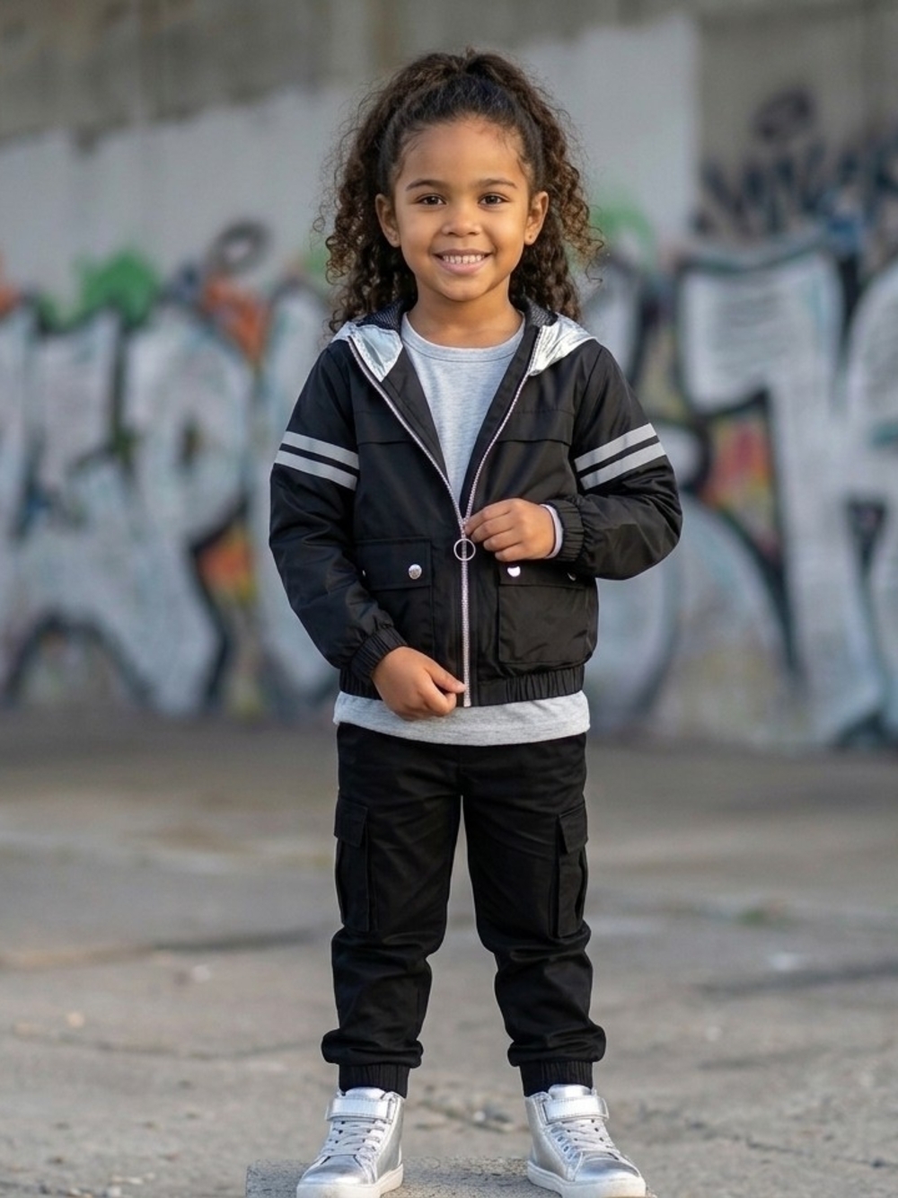Urban Republic Girls Hooded Windbreaker Jacket with Reflective Stripes. Size 4